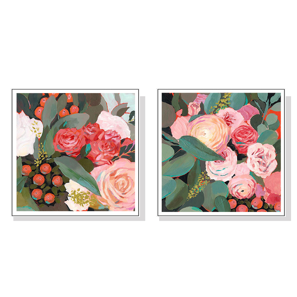 70cmx70cm Eucalyptus Bouquet 2 Sets White Frame Canvas Wall Art