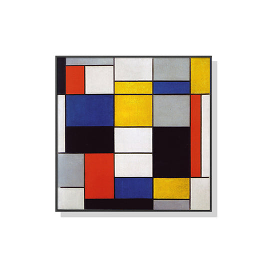 80cmx80cm Large Composition A By Piet Mondrian Black Frame Canvas Wall Art