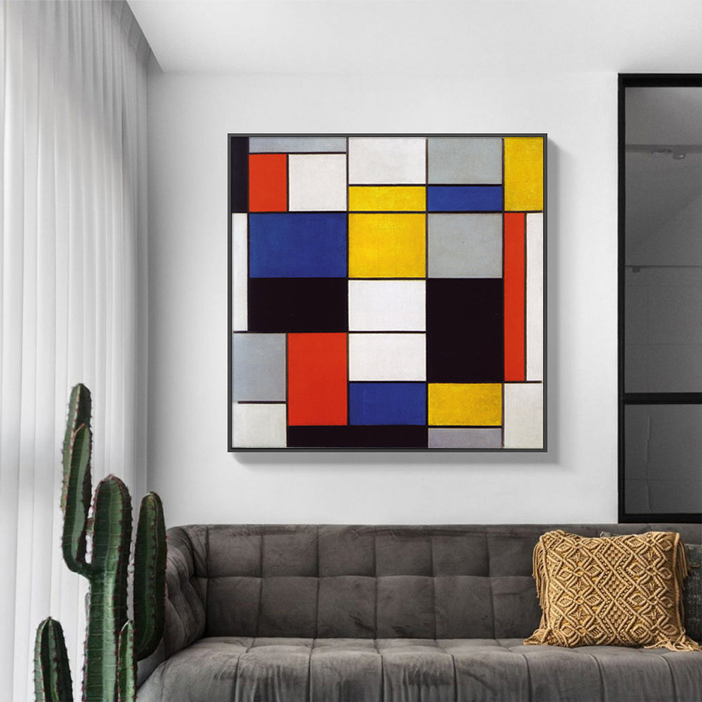 80cmx80cm Large Composition A By Piet Mondrian Black Frame Canvas Wall Art