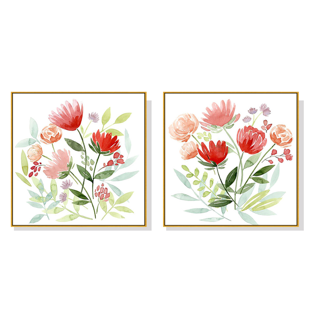 60cmx60cm Florals 2 Sets Gold Frame Canvas Wall Art