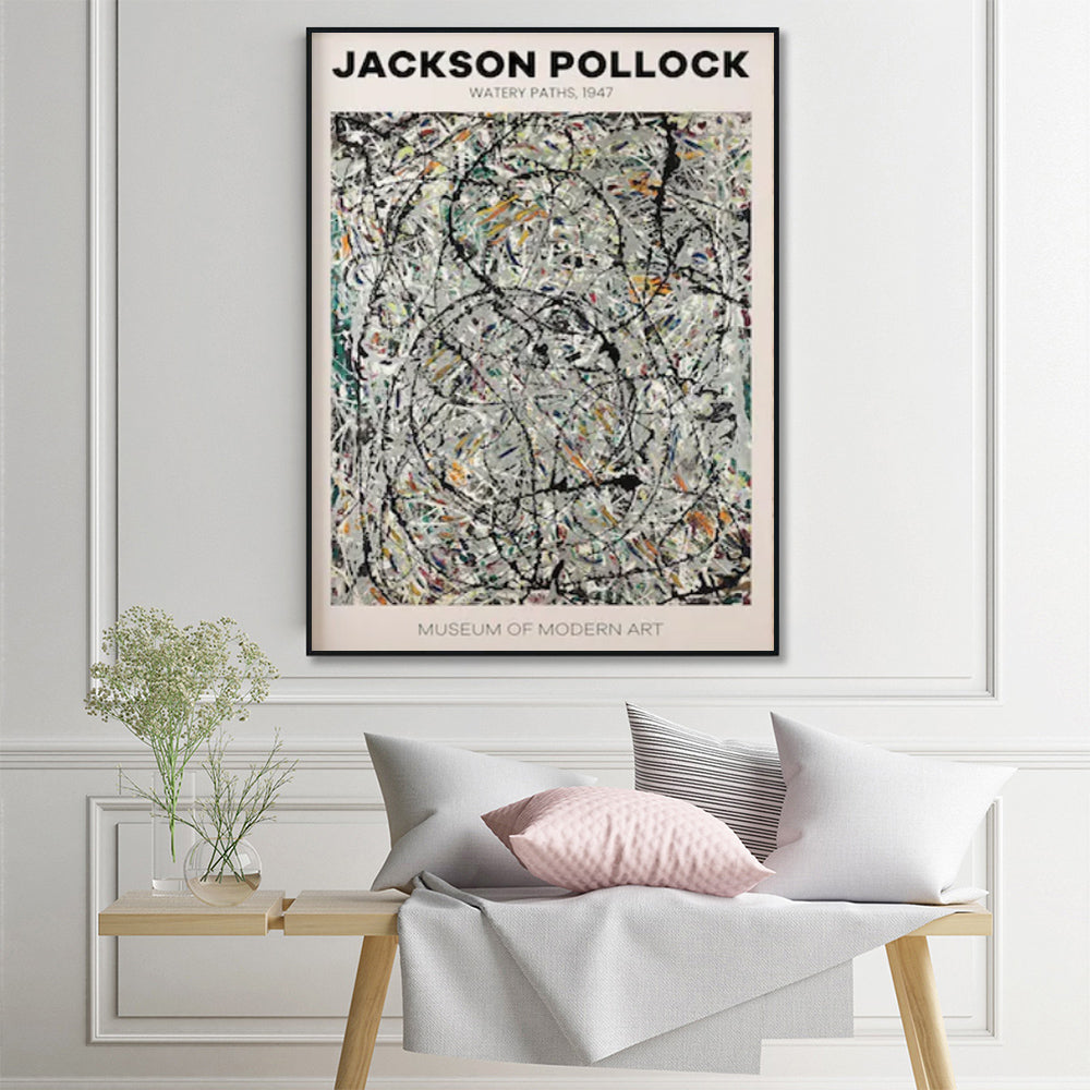 80cmx120cm Jackson Pollock Exhibition III Black Frame Canvas Wall Art