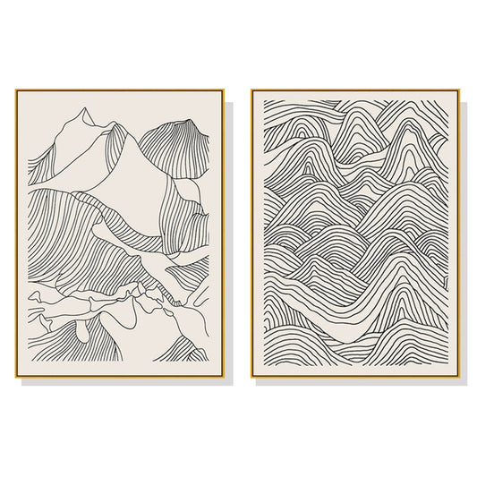 70cmx100cm Line Art Mountain 2 Sets Gold Frame Canvas Wall Art