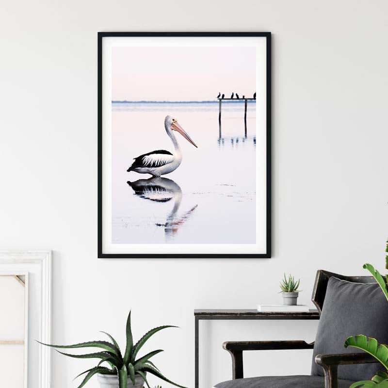 50cmx70cm Pelican Black Frame Canvas Wall Art