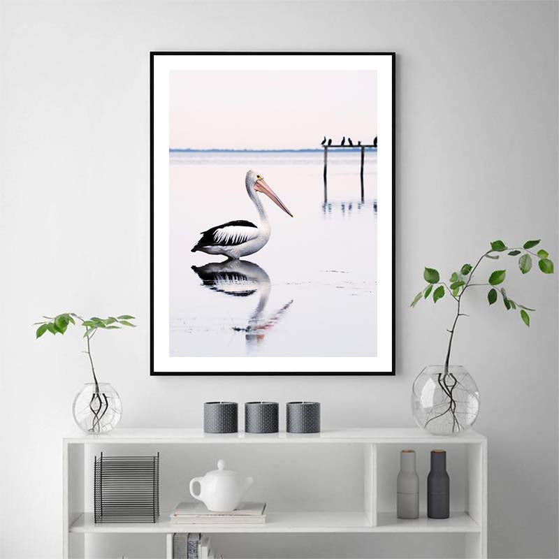 50cmx70cm Pelican Black Frame Canvas Wall Art