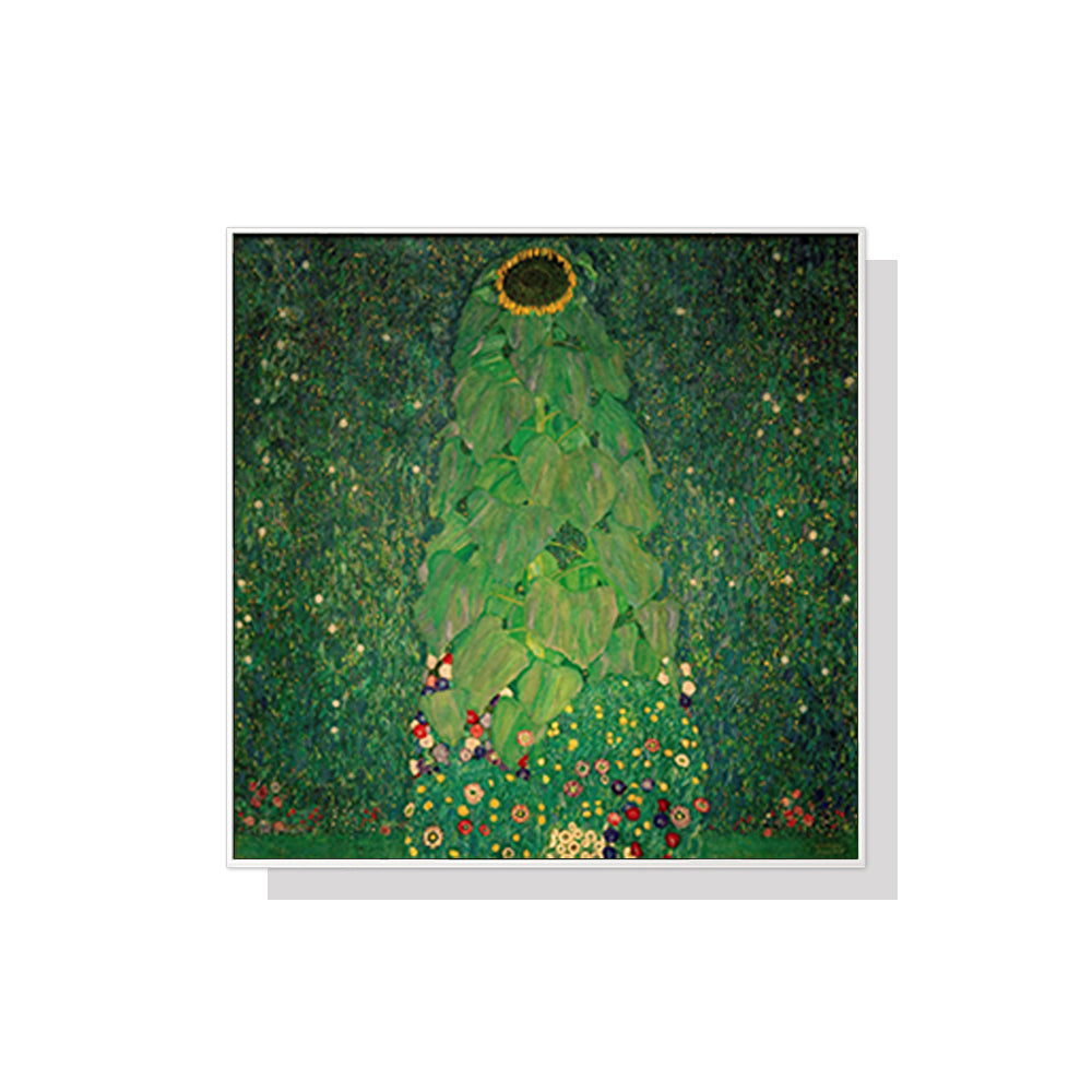 60cmx60cm Sunflower by Gustav Klimt White Frame Canvas Wall Art