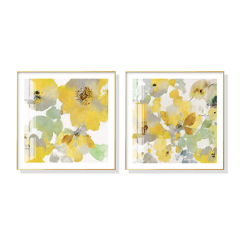 70cmx70cm Yellow Flowers American Style 2 Sets Gold Frame Canvas Wall Art