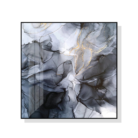 80cmx80cm Marbled Black Grey Black Frame Canvas Wall Art