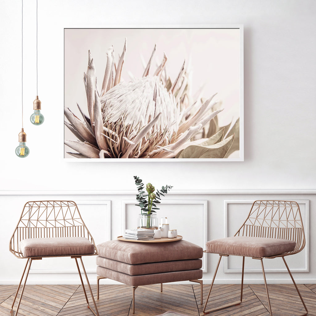 80cmx120cm Pure Protea II White Frame Canvas Wall Art