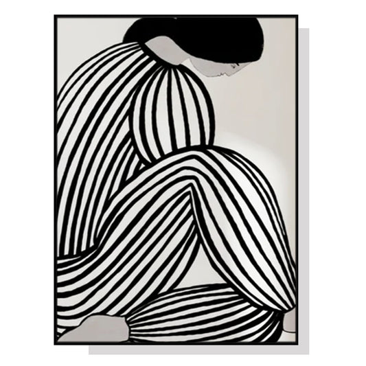 80cmx120cm Mid Century Figure Black Frame Canvas Wall Art