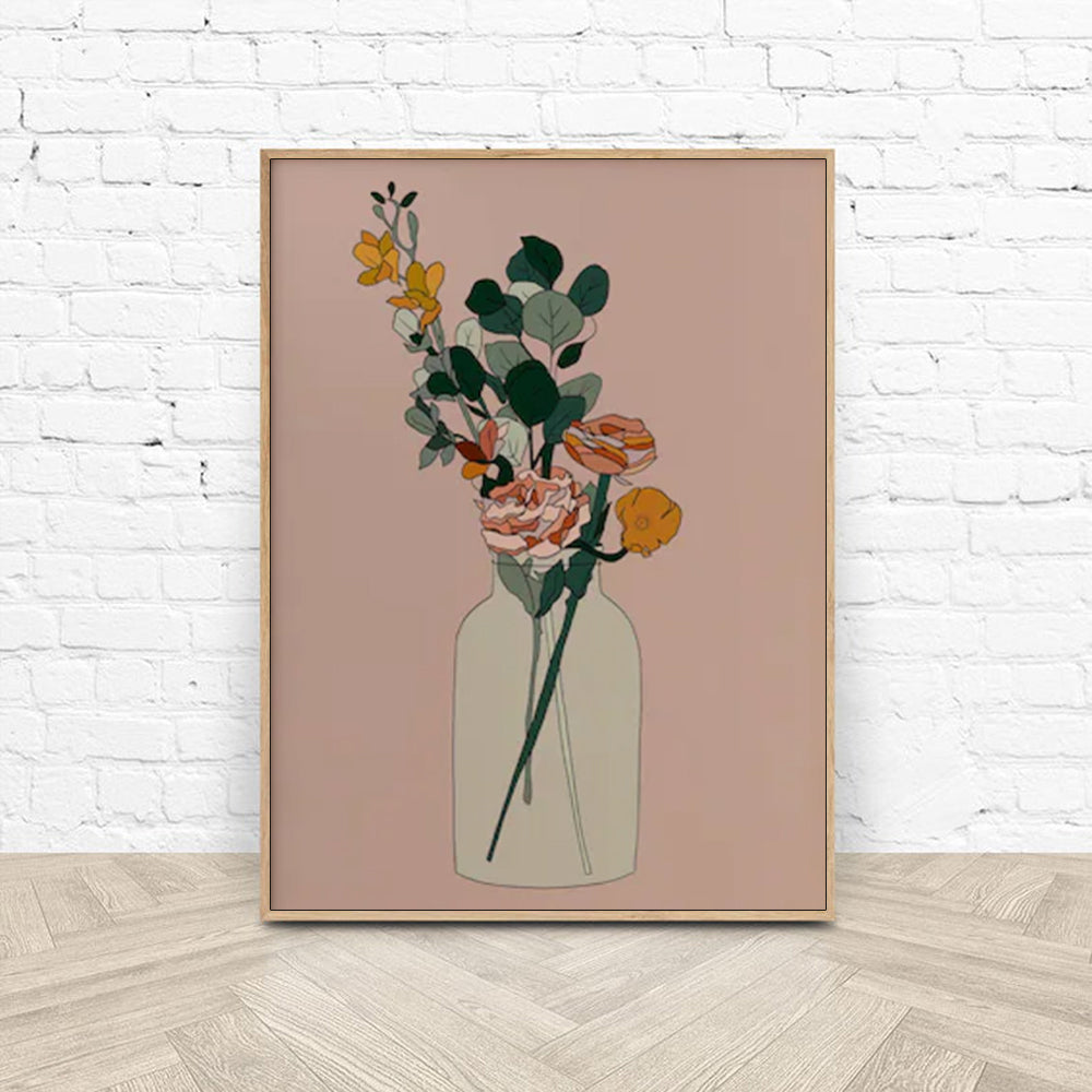 50cmx70cm Boho Floral Wood Frame Canvas Wall Art