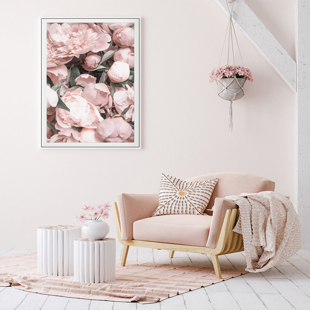 70cmx100cm Peony White Frame Canvas Wall Art