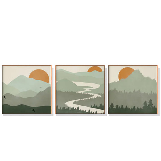 70cmx70cm Sage Green Landscapes 3 Sets Wood Frame Canvas Wall Art