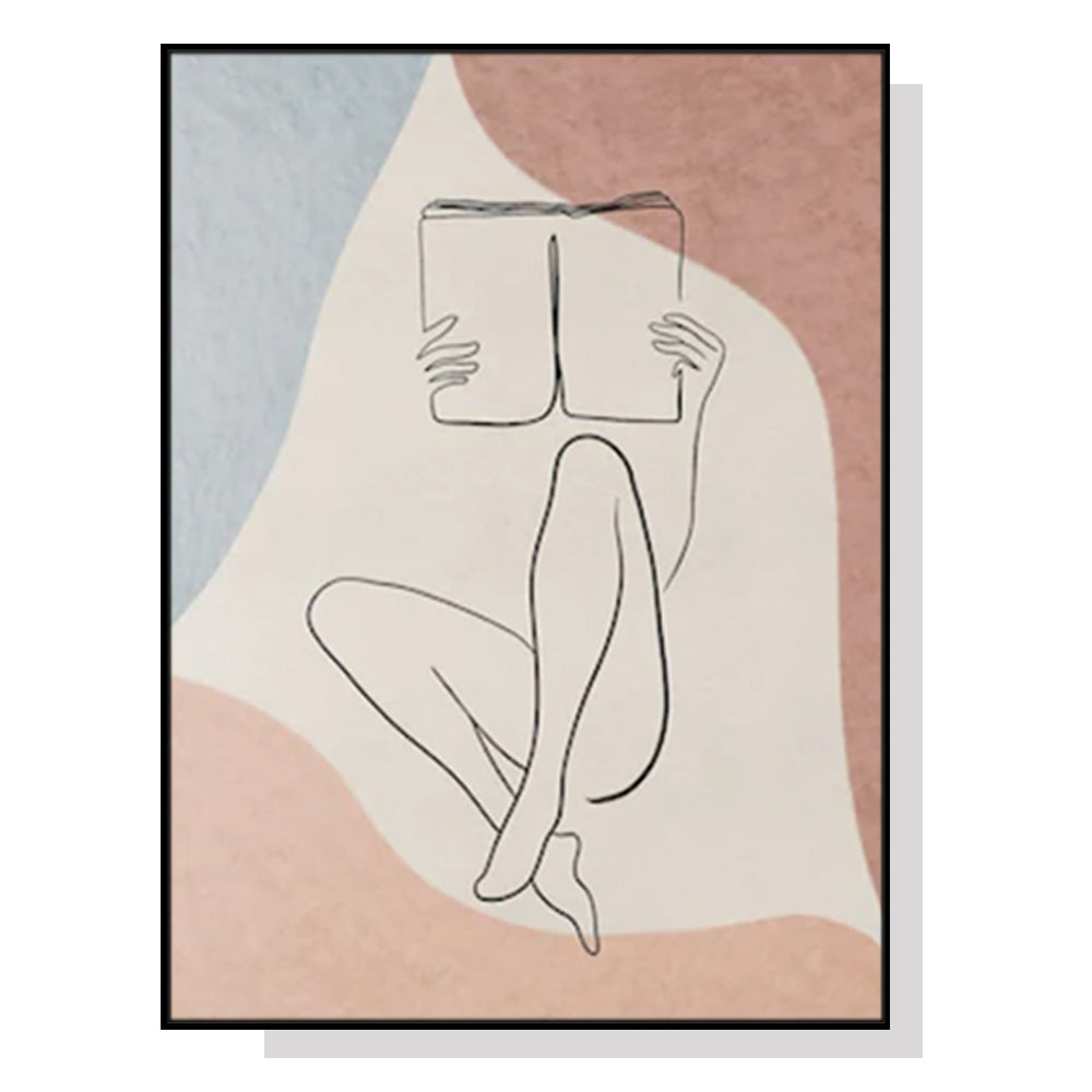 60cmx90cm Woman Reading Book Black Frame Canvas Wall Art