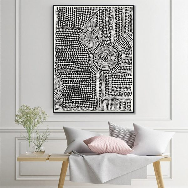 80cmx120cm Clustered Dots A Black Frame Canvas Wall Art