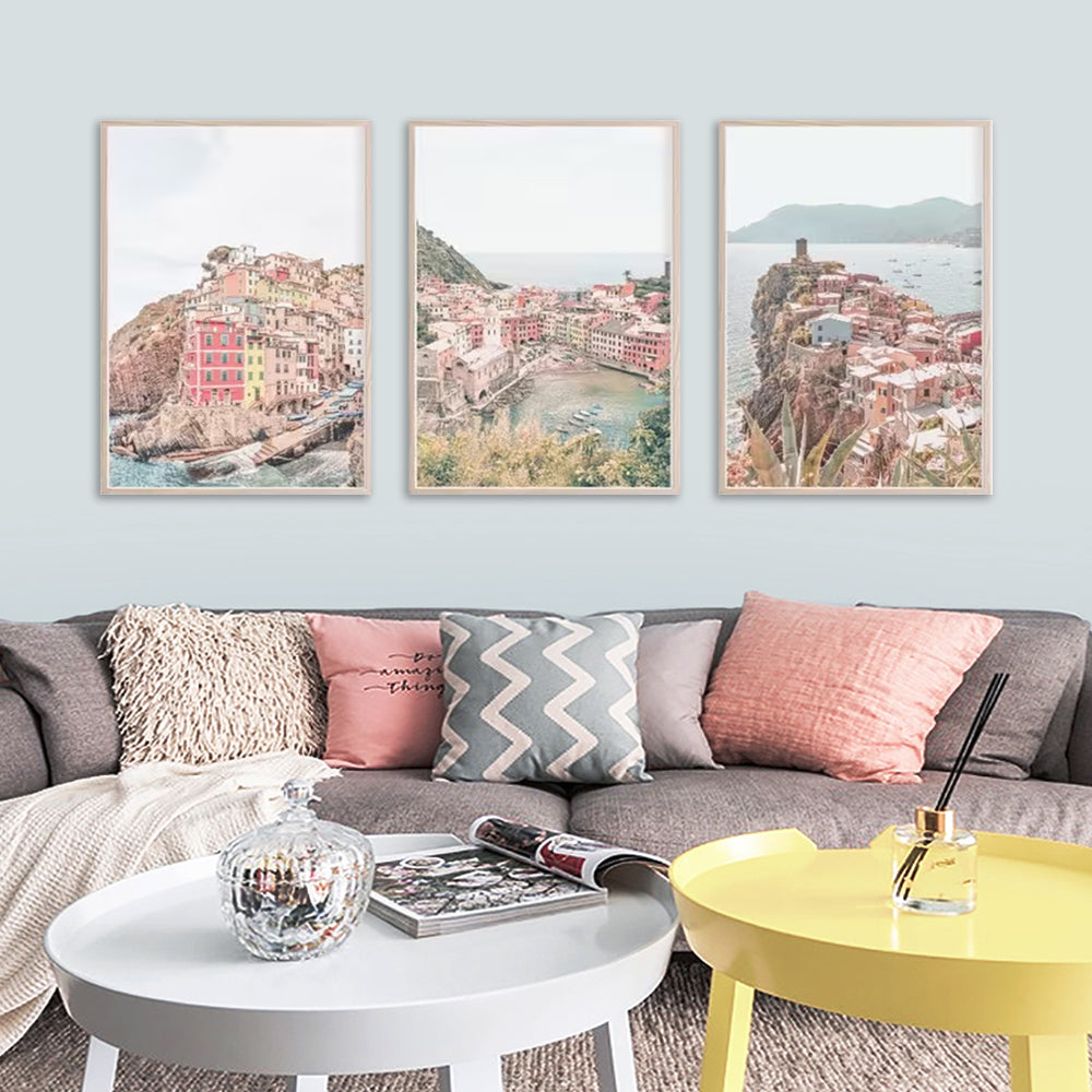 60cmx90cm Italy Cinque Terre 3 Sets Wood Frame Canvas Wall Art