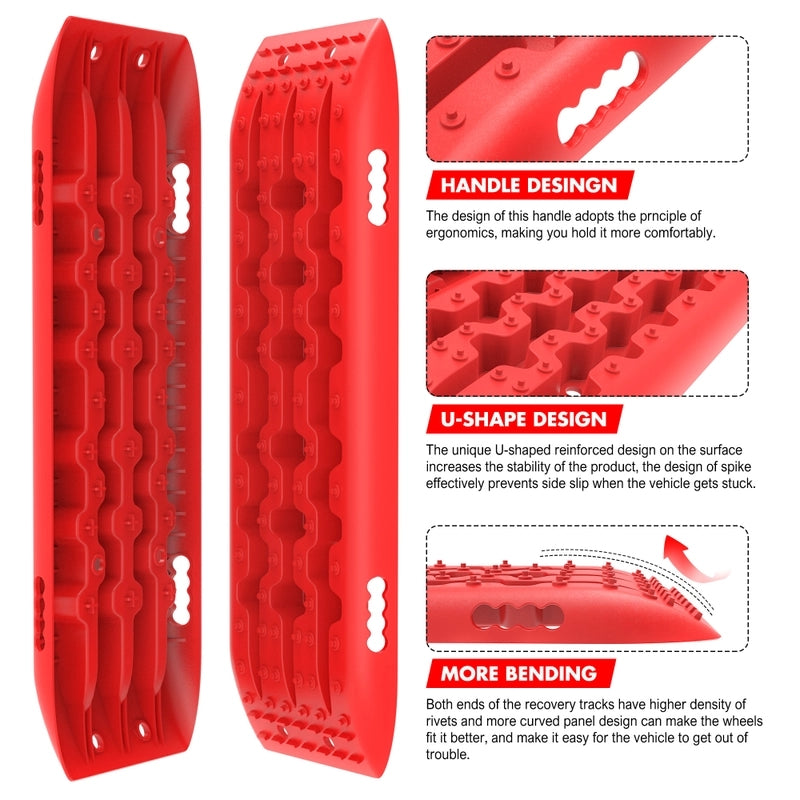 X-BULL KIT2 Recovery tracks 6pcs Board Traction Sand trucks strap mounting 4x4 Sand Snow Car red