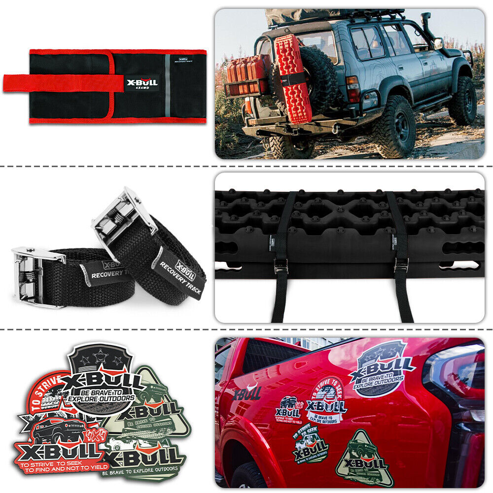 X-BULL KIT2 Recovery tracks 6pcs Board Traction Sand trucks strap mounting 4x4 Sand Snow Car red