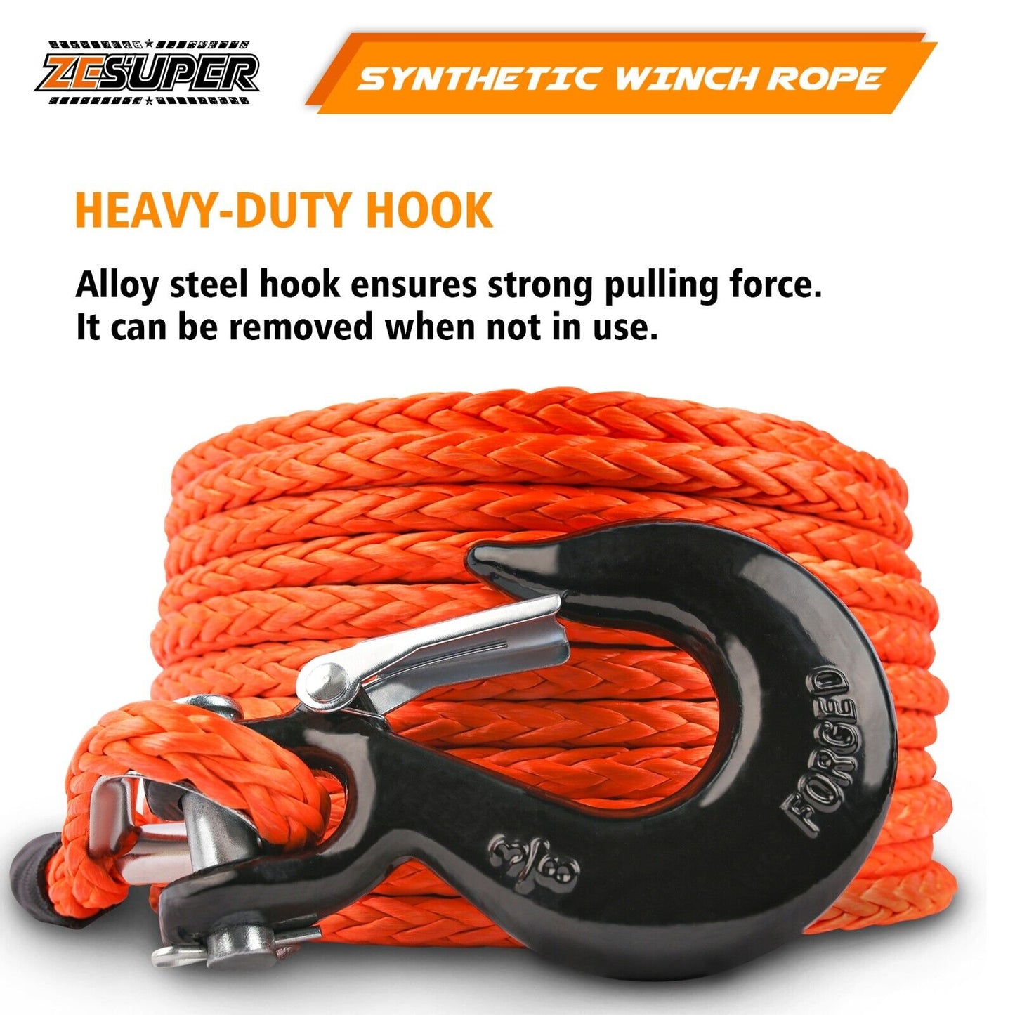 ZESUPER Winch Rope 9.5MM X 30M Dyneema SK75 Hook Synthetic Car Tow Recovery Cable Hook