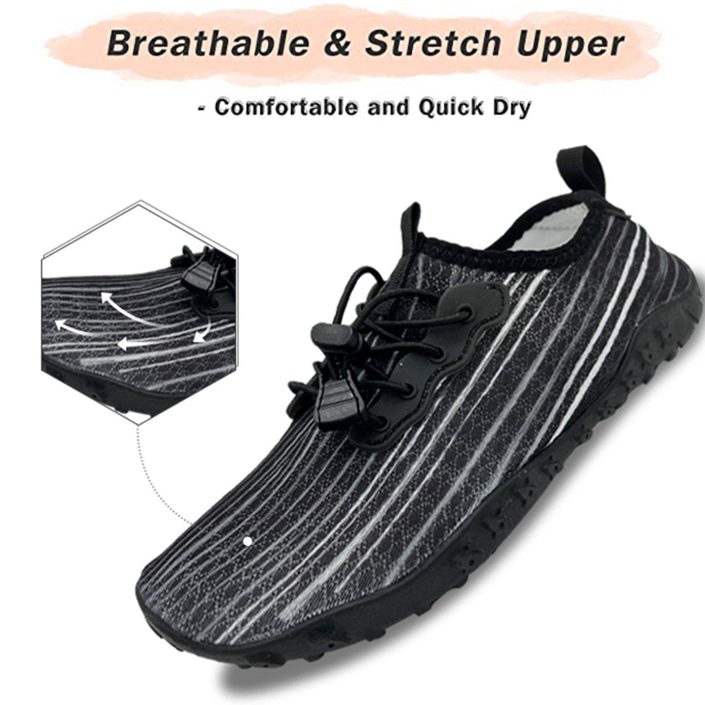 Water Shoes for Men and Women Soft Breathable Slip-on Aqua Shoes Aqua Socks for Swim Beach Pool Surf Yoga (Black Size US 6.5)