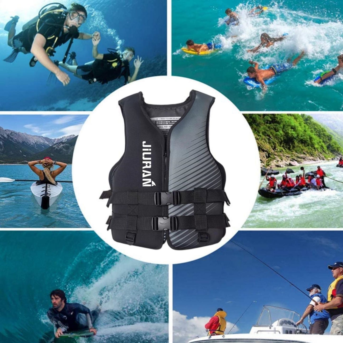 Life Jacket for Unisex Adjustable Safety Breathable Life Vest for Men Women(Black-S)