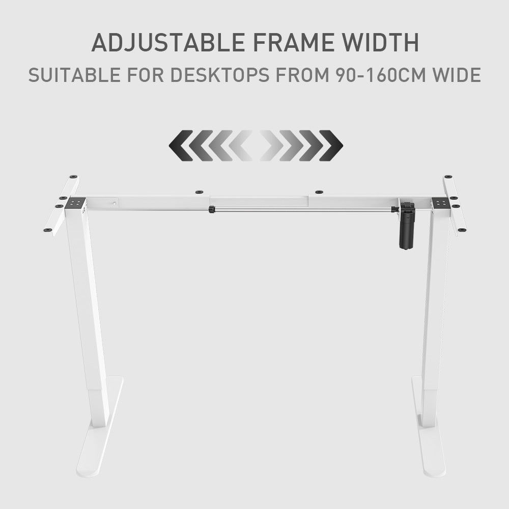 FORTIA Single Motor Sit/Stand Desk Frame, 58 x 90-135cm, 72-118cm Height Adjustable, 70kg Load, White