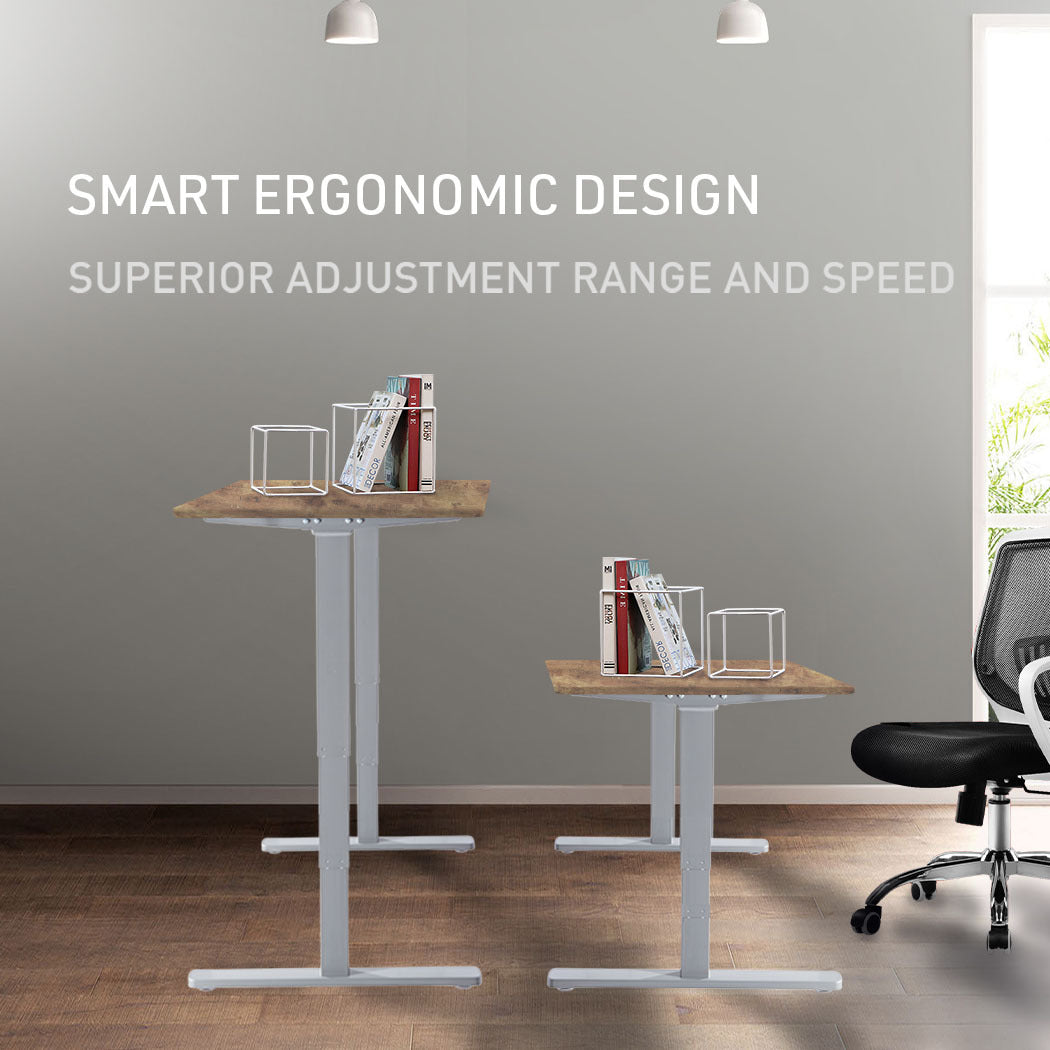 Fortia Sit To Stand Up Standing Desk, 120x60cm, 72-118cm Electric Height Adjustable, 70kg Load, Oak Style/Silver Frame