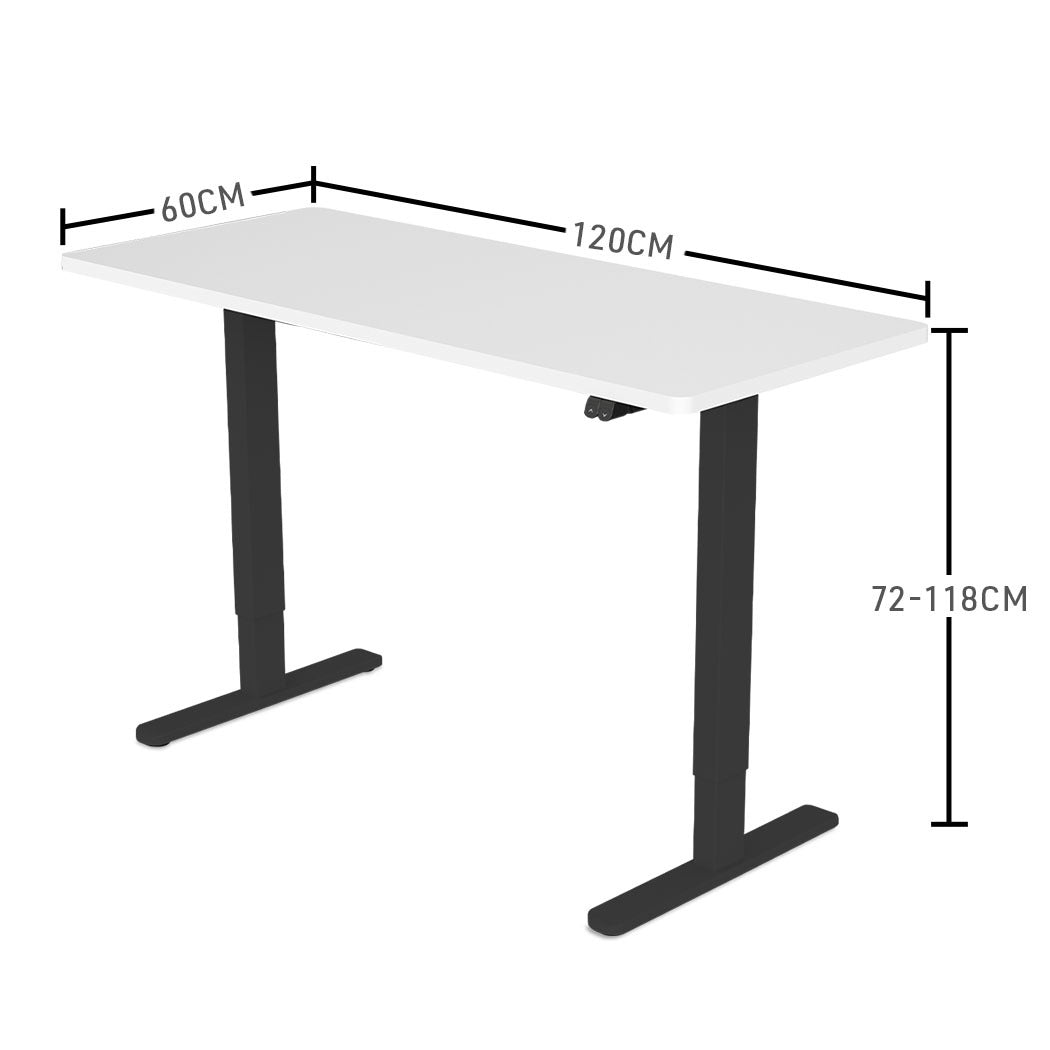 Fortia Sit To Stand Up Standing Desk, 120x60cm, 72-118cm Electric Height Adjustable, 70kg Load, White/Black Frame