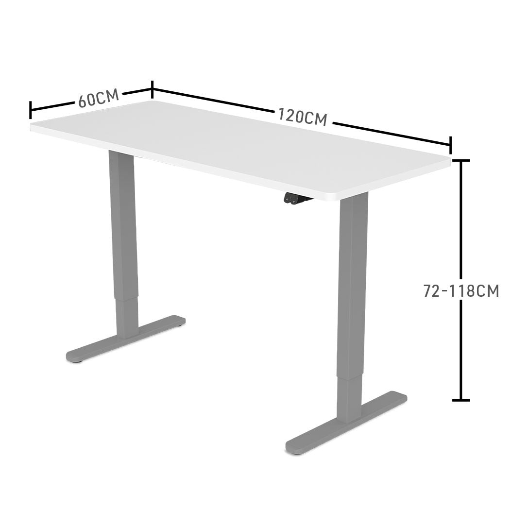 Fortia Sit To Stand Up Standing Desk, 120x60cm, 72-118cm Electric Height Adjustable, 70kg Load, White/Silver Frame