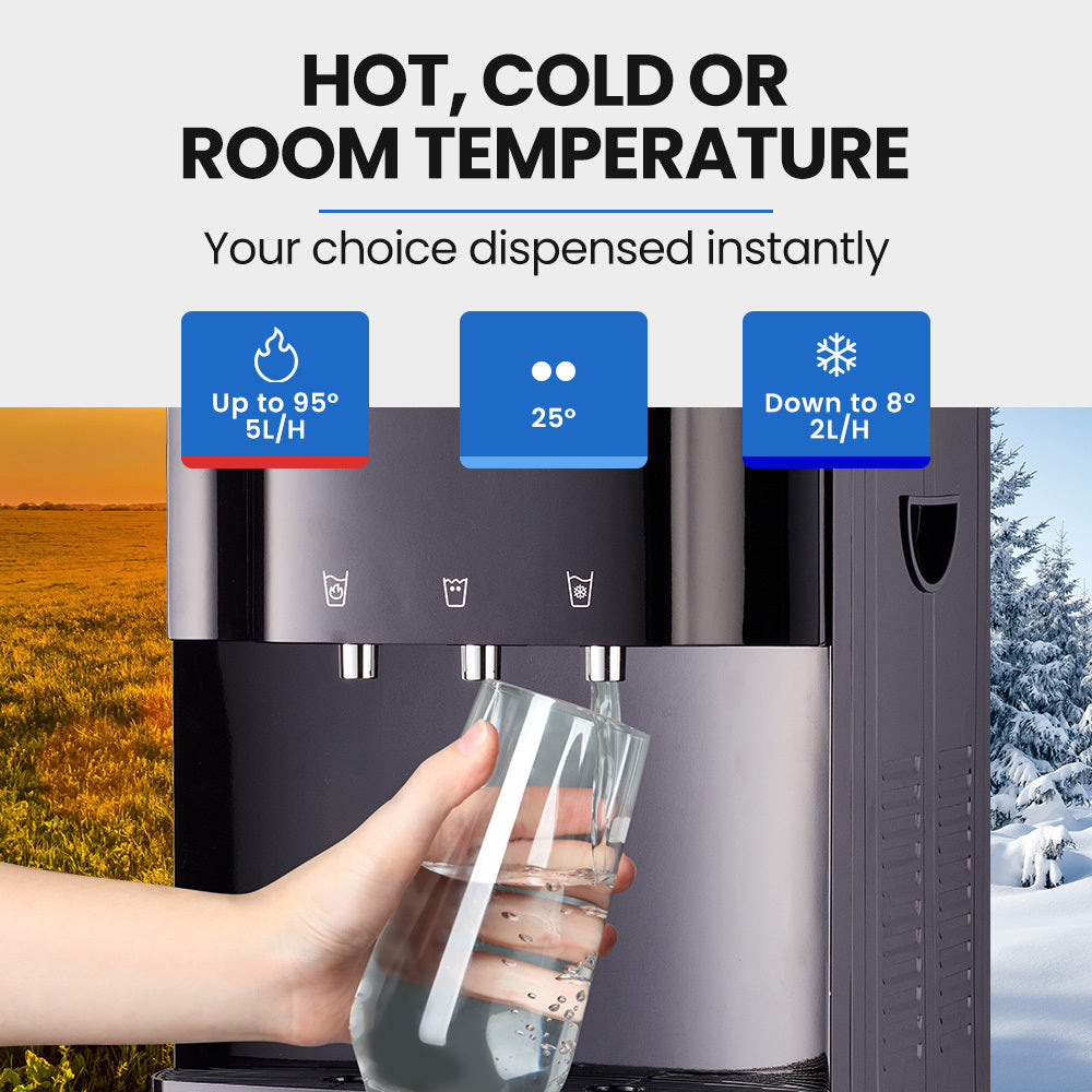 PolyCool 22L Floor Standing Water Cooler Dispenser, Instant Hot & Cold, with 7 Stage Filter Purifier System, Black