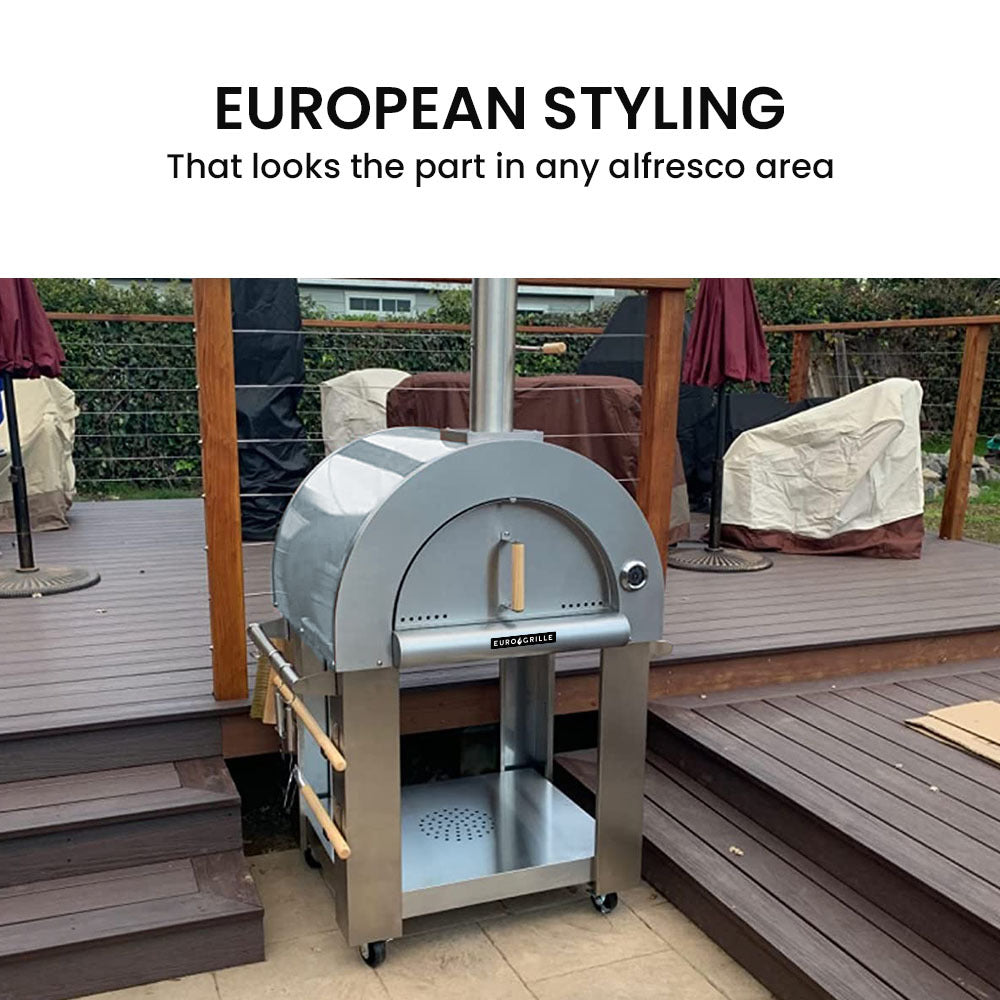 EuroGrille Outdoor Pizza Oven Stainless Steel Portable Pizza Maker Cooker Wood Charcoal Fired