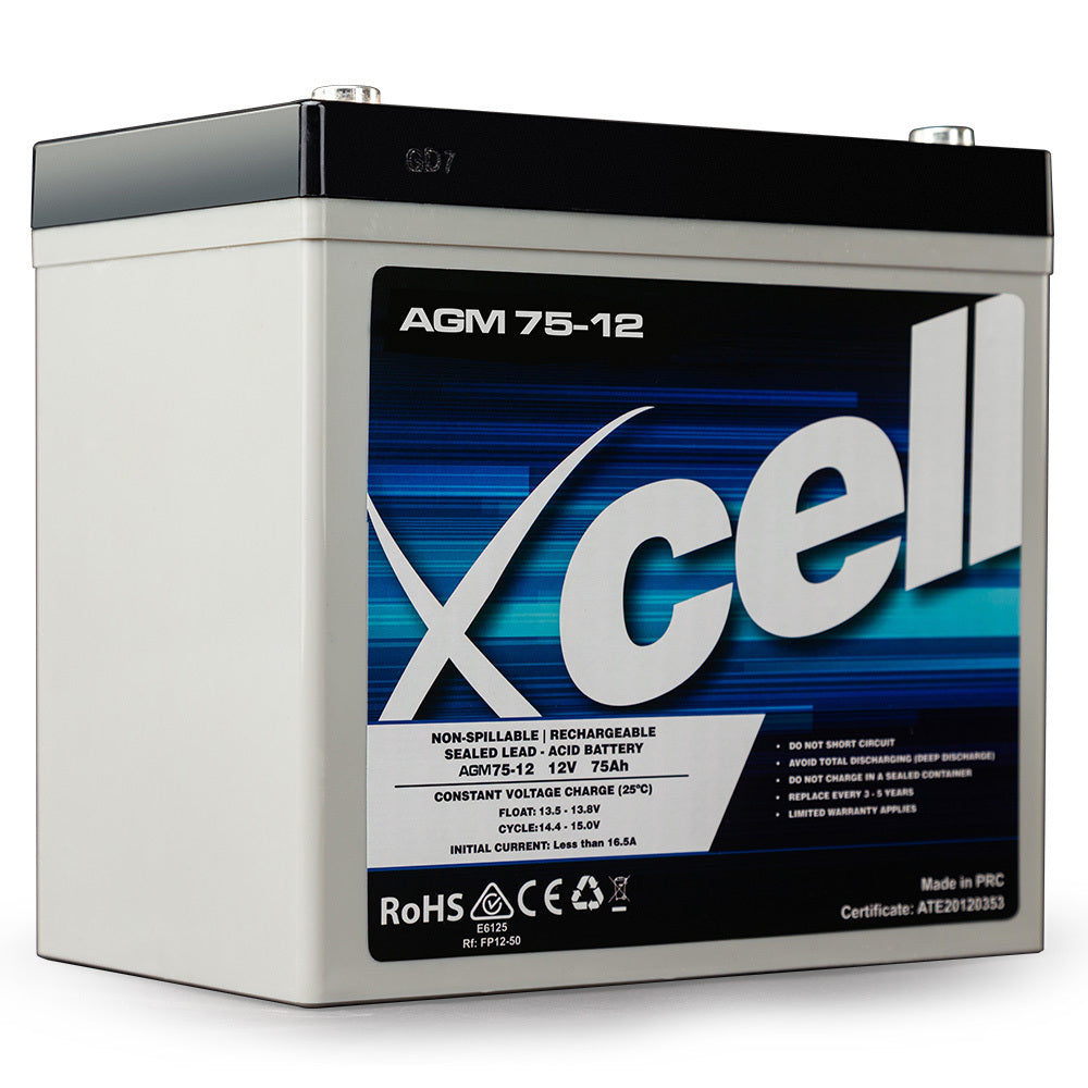 X-CELL AGM Battery 12V 75Ah Portable Sealed SLA Camping Solar Marine