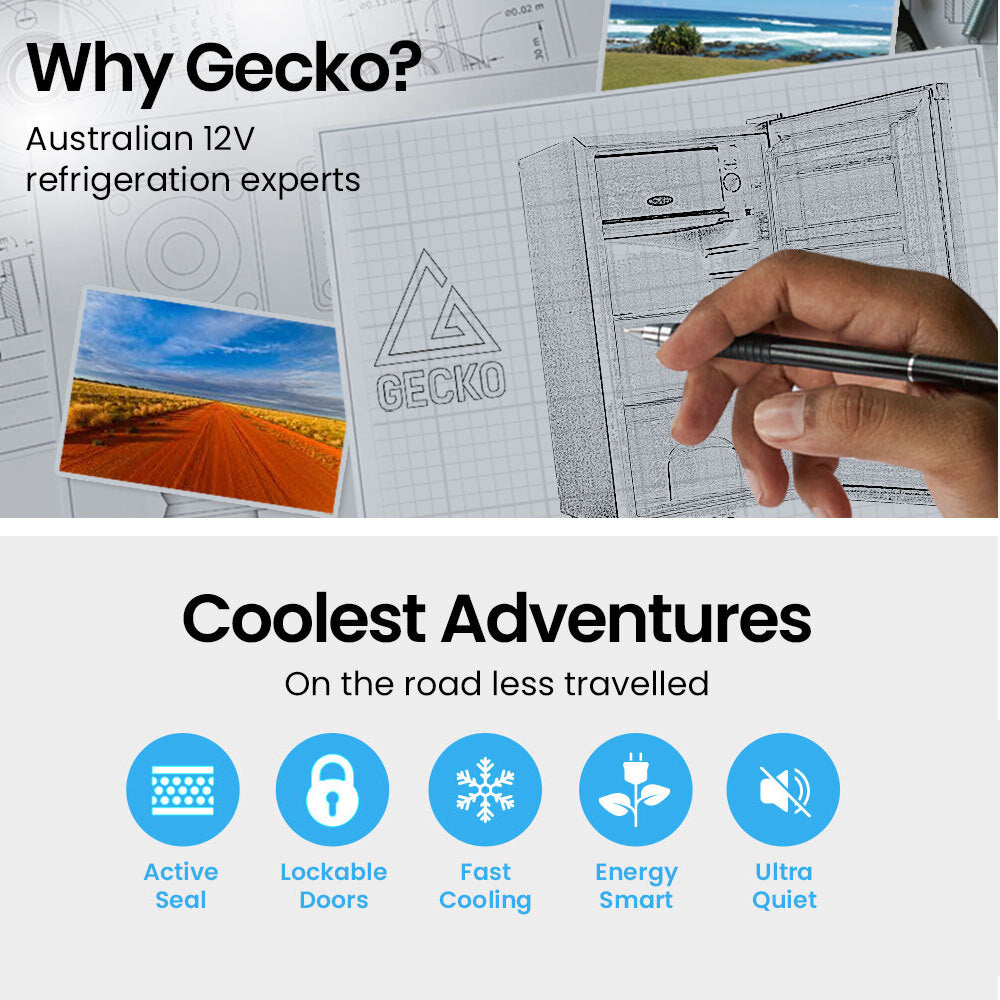 GECKO 95L Portable Upright Fridge Freezer Camping Caravans Bar Fridges Refrigerator 12V/24V/240V