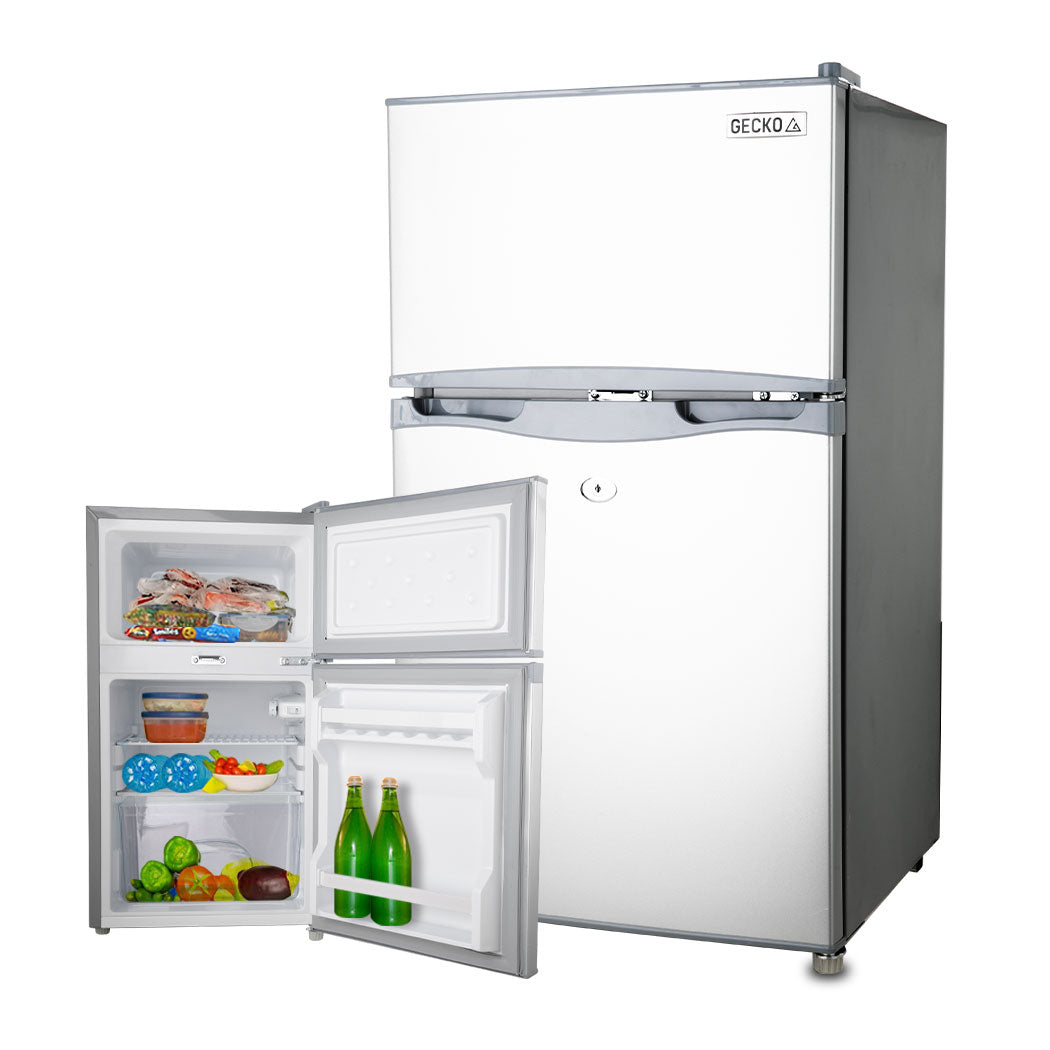 GECKO 95L Portable Fridge Freezer Camping Motorhome Caravan Upright Fridges 12V/24V/240V, Silver