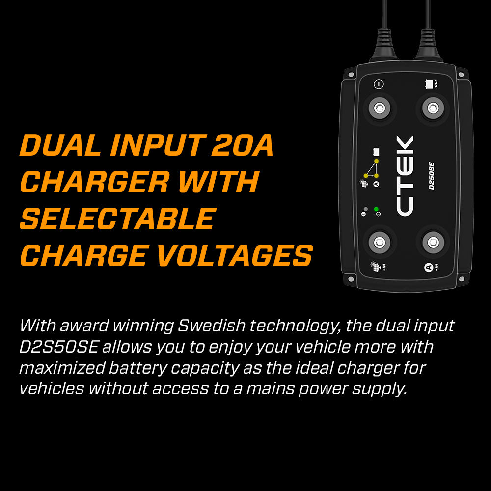 CTEK D250SE Dual Input DC-DC 20A Smart Battery Charger, Power Bank