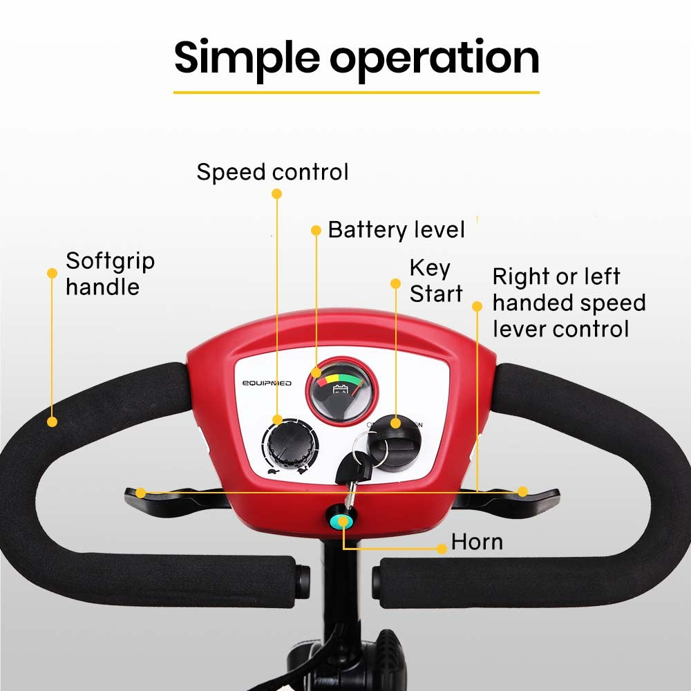 EQUIPMED Electric Mobility Scooter Portable Folding for Elderly Older Adult, SmartRider Black & Red