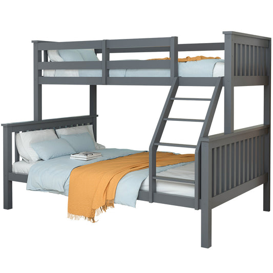 KINGSTON 2in1 Single on Double Bunk Bed Kids Solid Wood Timber Loft Furniture Slats, Grey