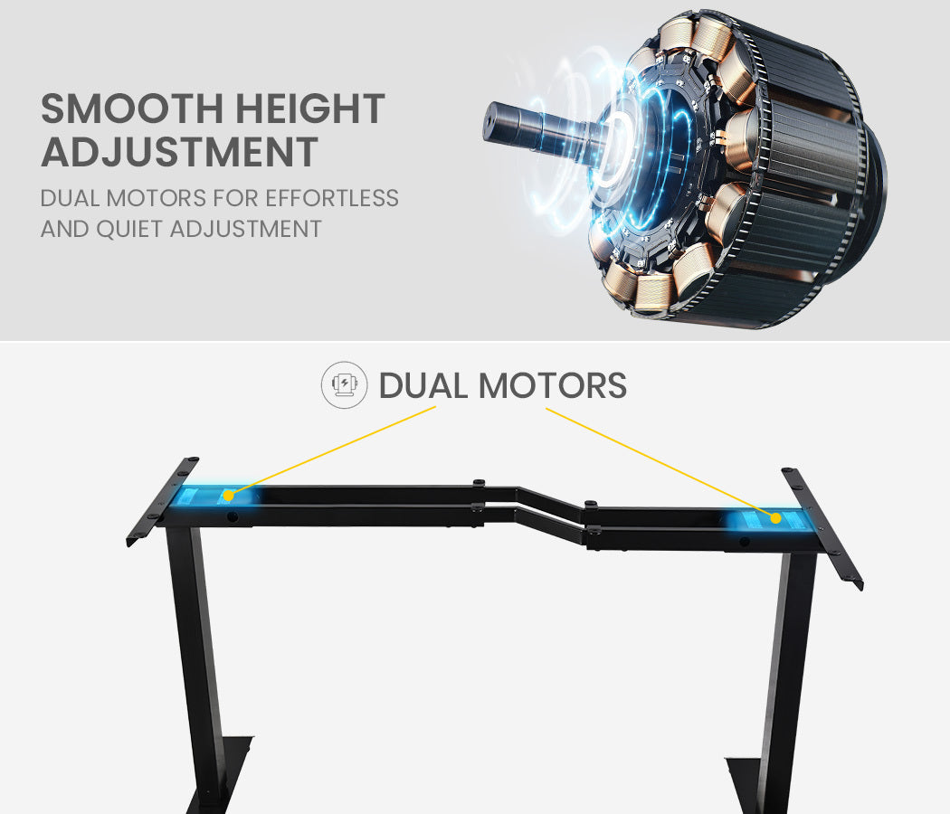 FORTIA Standing Desk Electric Dual Motor Adjustable Sit Stand L-Shaped Left 80KG Load, Black