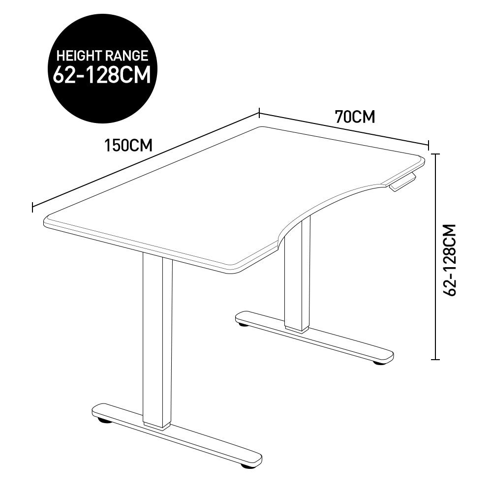 Fortia Sit To Stand Up Standing Desk, 150x70cm, 62-128cm Electric Height Adjustable, Dual Motor, 120kg Load, Arched, Walnut Style/Black Frame