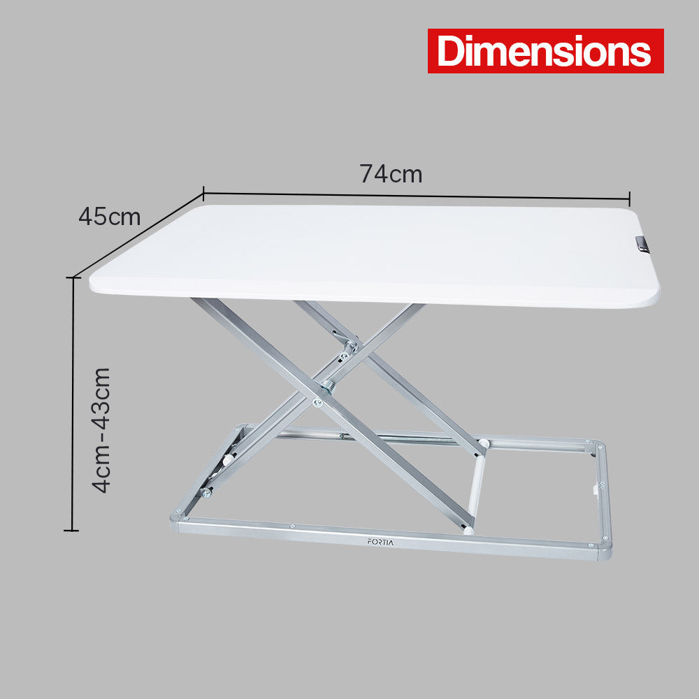 Fortia Desk Riser 74cm Wide Adjustable Sit to Stand for Dual Monitor, Keyboard, Laptop, White