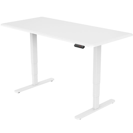 Fortia Sit To Stand Up Standing Desk, 150x70cm, 62-128cm Electric Height Adjustable, Dual Motor, 120kg Load, White/White Frame