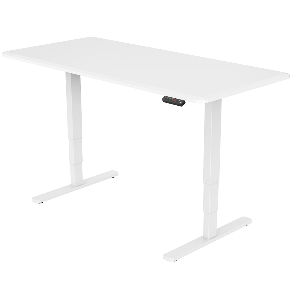 Fortia Sit To Stand Up Standing Desk, 160x75cm, 62-128cm Electric Height Adjustable, Dual Motor, 120kg Load, White/White Frame