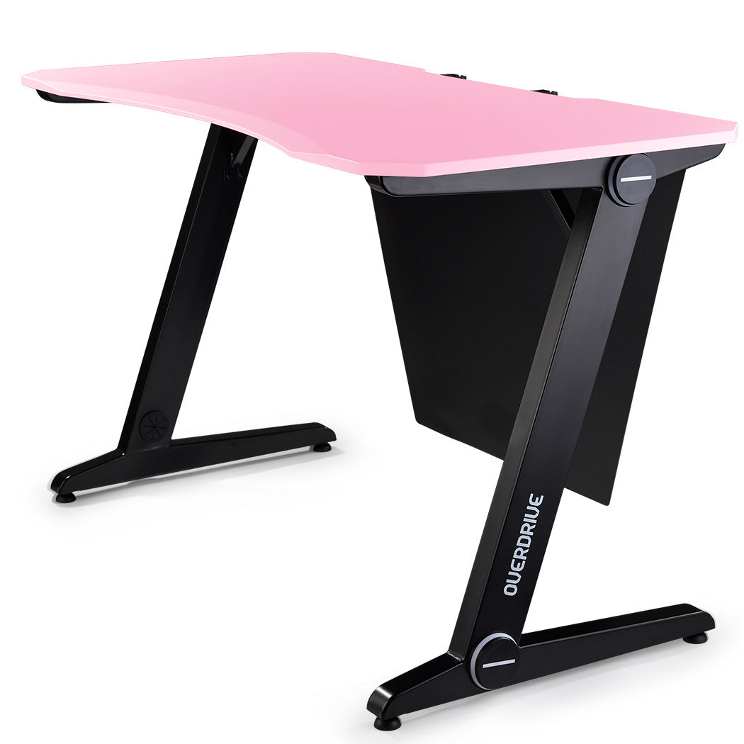 OVERDRIVE Gaming Computer PC Desk Z-Style, Pink and Black, Cable Management