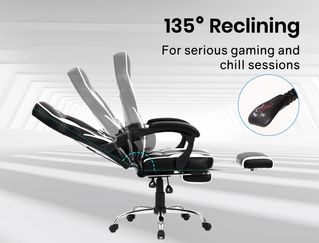 OVERDRIVE Gaming Chair with Footrest and Desk Setup Combo, Black & Grey