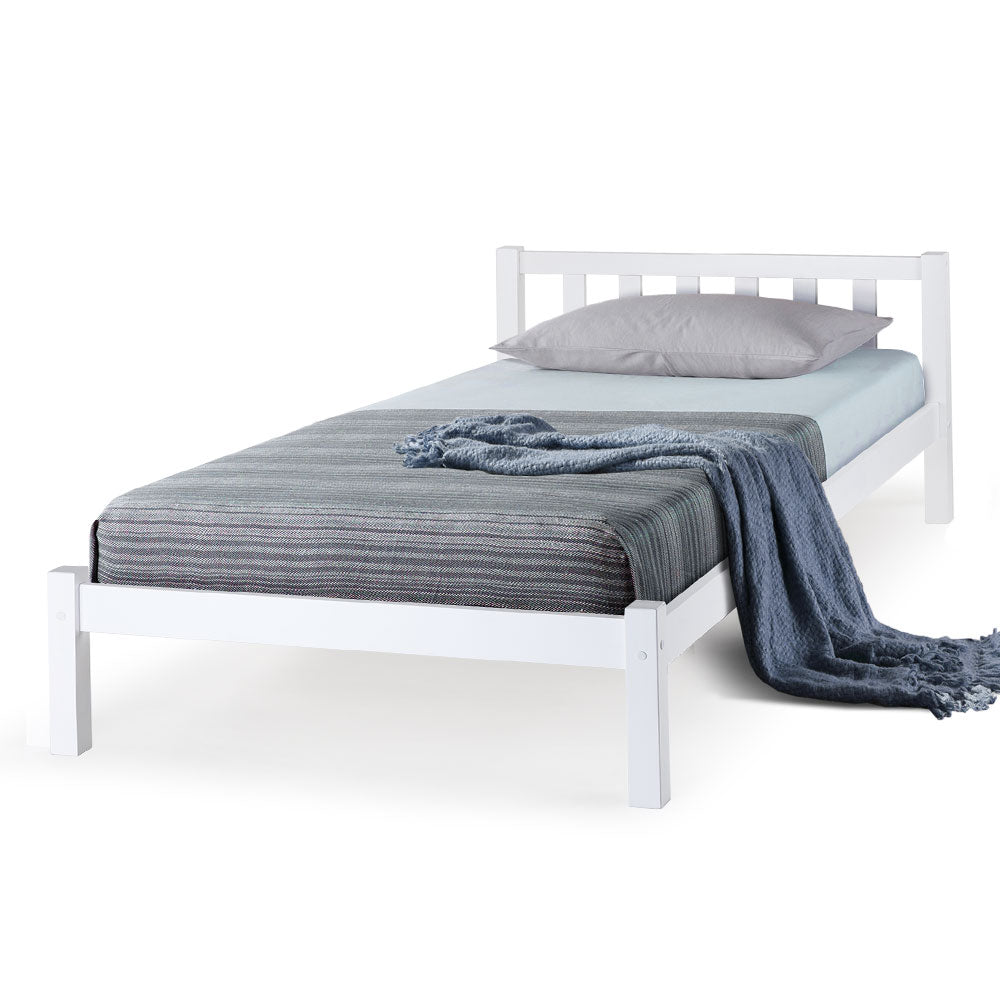 Kingston Slumber Single Bed Frame With Mattress White Girls Wooden Timber Adults Boys Slat Modern