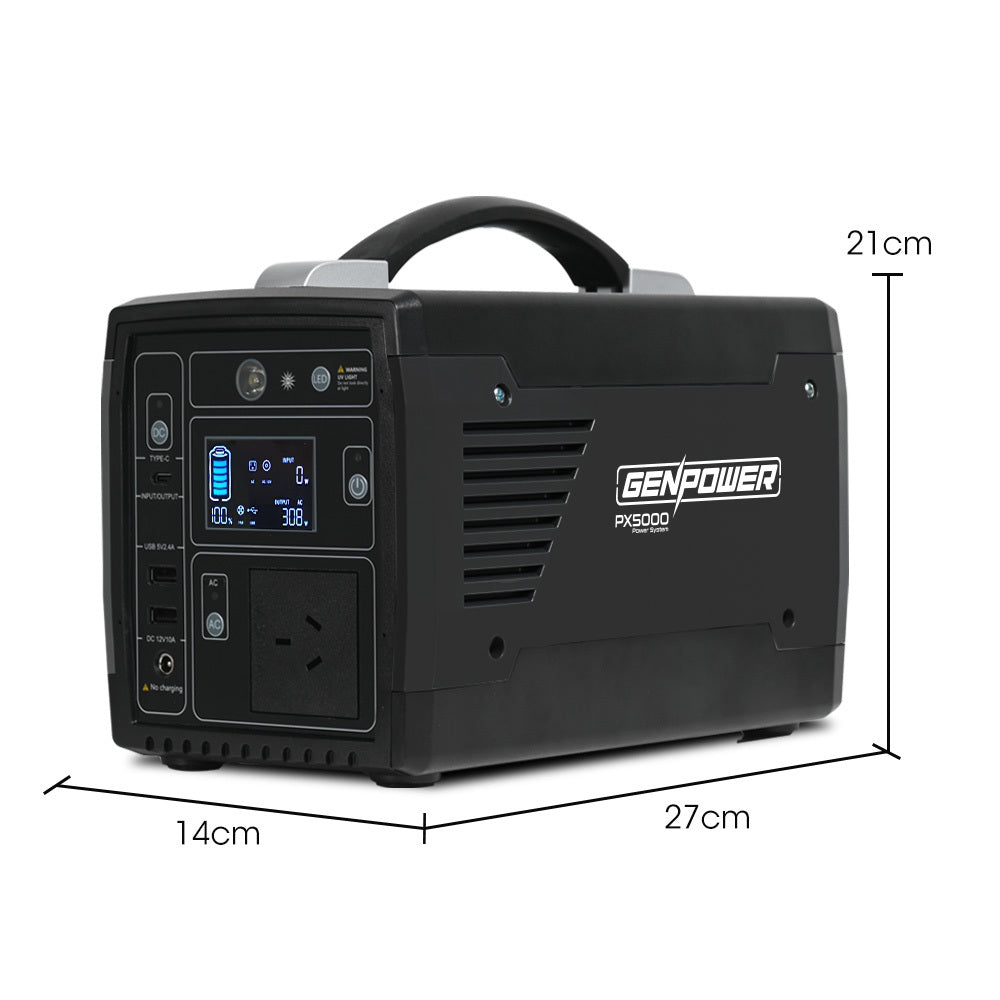 GENPOWER Portable Power Station 300W/600W 307Wh Lithium Solar Generator Camping Off Grid Supply System