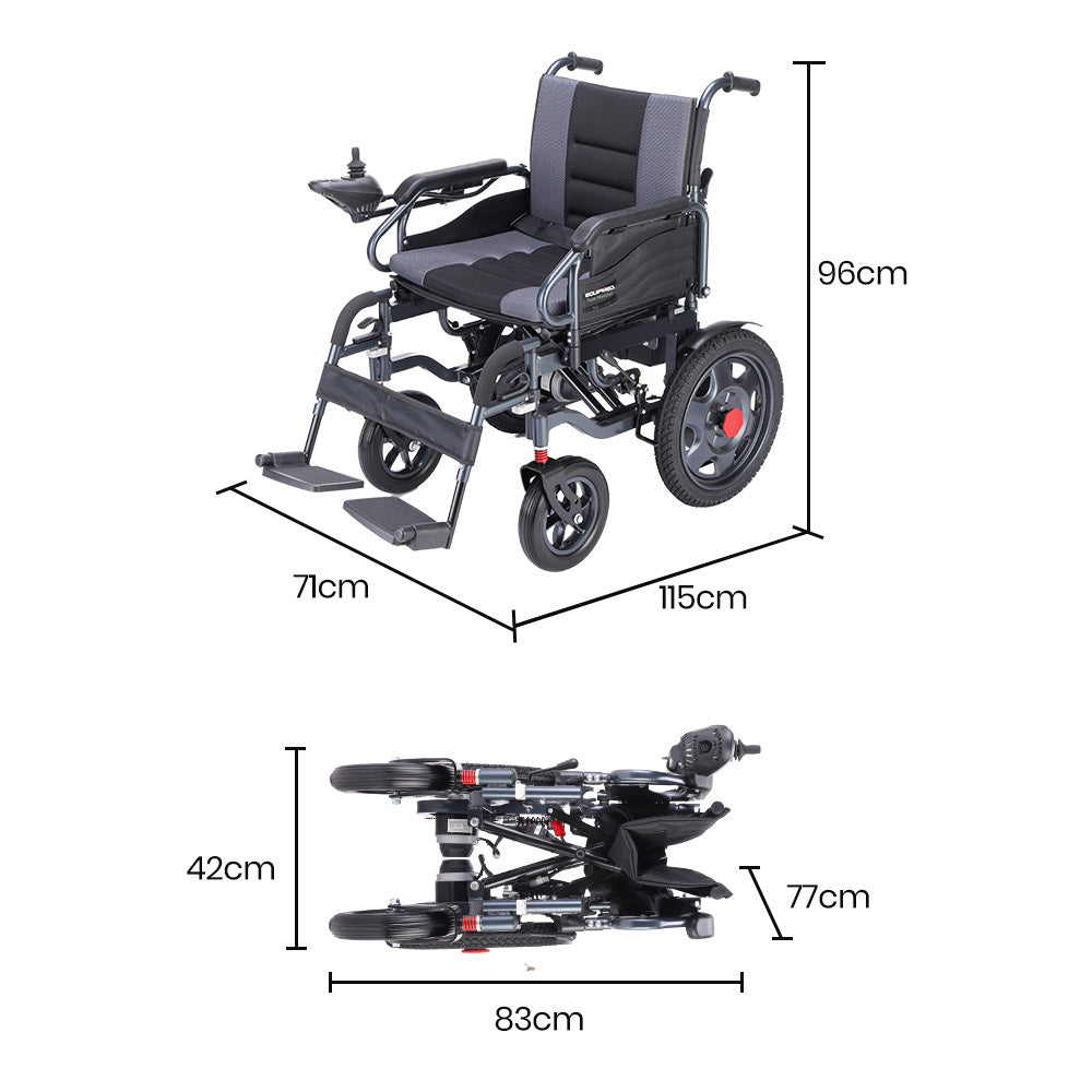 EQUIPMED Electric Folding Wheelchair, Folding, XL Wide Seat, Long Range, Lithium Battery, Black/Grey