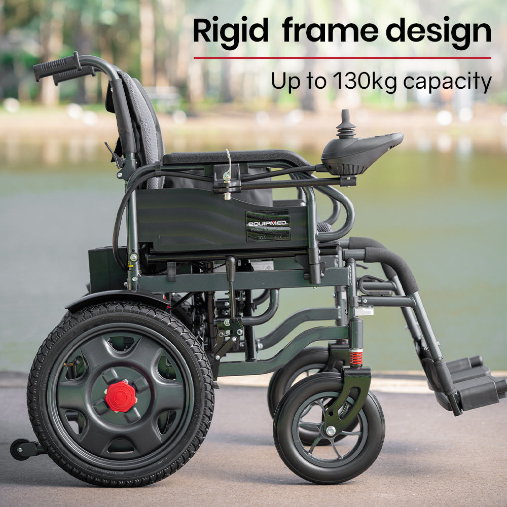 EQUIPMED Electric Folding Wheelchair, Folding, XL Wide Seat, Long Range, Lithium Battery, Black/Grey