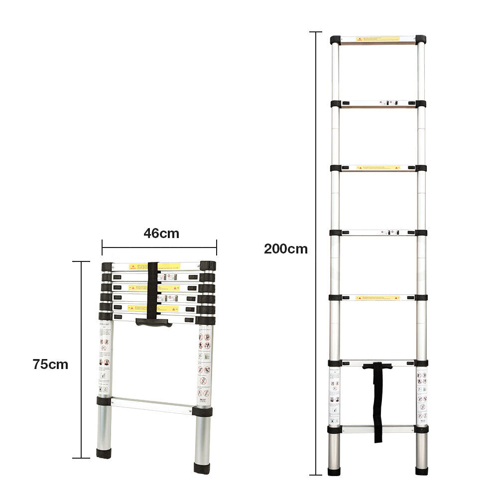 Bullet 2m Telescopic Aluminium Ladder Alloy Extension Extendable Steps