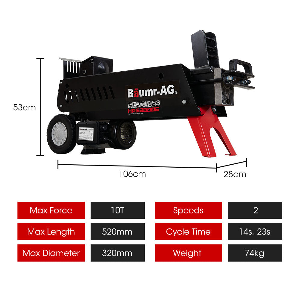 Baumr-AG 10 Tonne Electric Hydraulic Wood Log Splitter - HPS3800E