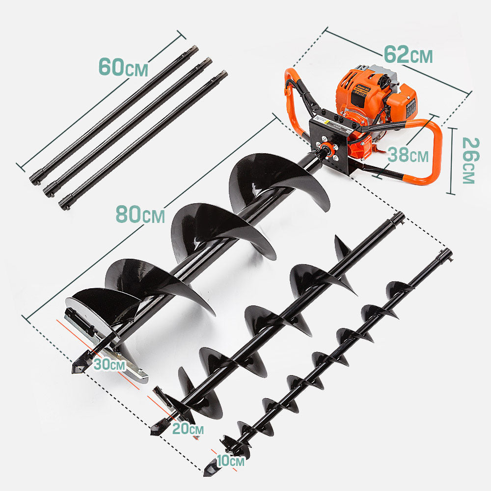 Baumr-AG Post Hole Digger 75CC Posthole Earth Auger Fence Borer Petrol Drill Bit